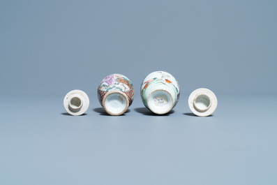 Two Chinese famille rose tea caddies and covers, Yongzheng/Qianlong
