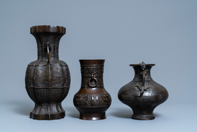 Three Chinese archaic bronze vases, 18/19th C.
