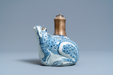 A Chinese silver-mounted blue and white 'frog' kendi, Wanli