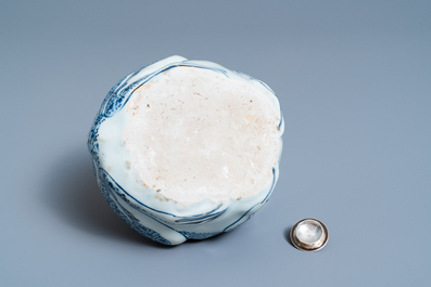 A Chinese silver-mounted blue and white 'frog' kendi, Wanli