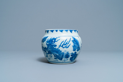 A Chinese blue and white 'qilin' censer, Transitional period