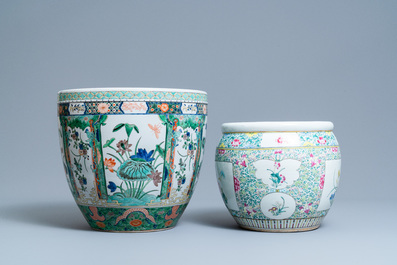 Two Chinese famille rose and verte jardini&egrave;res, 19th C.
