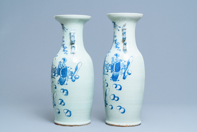 Four Chinese blue, white and celadon-ground vases, 19th C.