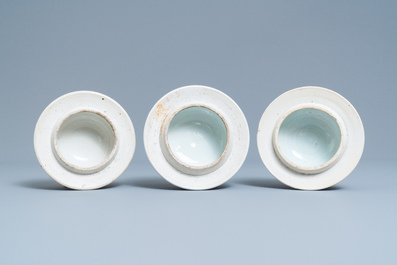 Three Chinese blue and white Islamic market vases and covers, Kangxi