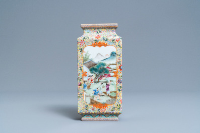 A Chinese famille rose 'rice cultivation' vase, Qianlong mark, Republic