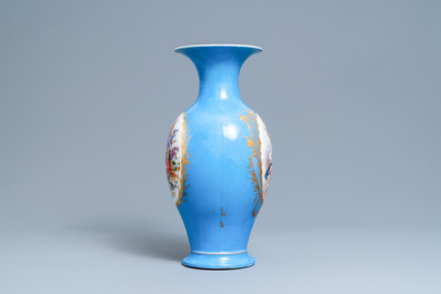 A S&egrave;vres-style blue-ground and gilt vase, probably Samson, Paris, 19th C.