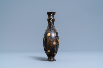 A Chinese gold-splashed bronze 'phoenix' vase, Qianlong mark, 18/19th C.