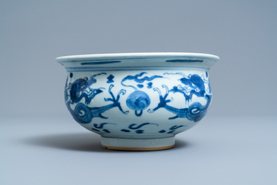 A Chinese blue and white 'dragon' censer, Kangxi