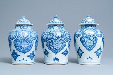 Three Chinese blue and white Islamic market vases and covers, Kangxi