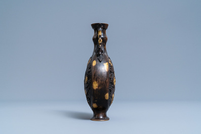 A Chinese gold-splashed bronze 'phoenix' vase, Qianlong mark, 18/19th C.