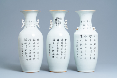 Three Chinese famille rose vases, 19/20th C.
