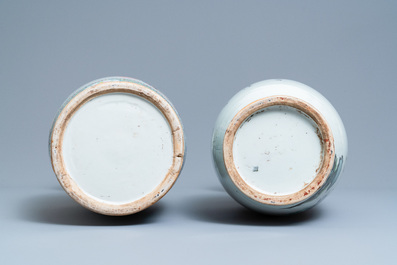 Deux vases en porcelaine de Chine famille rose, 19&egrave;me