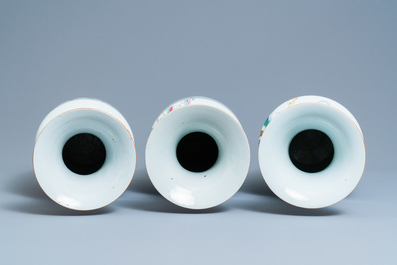Three Chinese famille rose and qianjiang cai vases, 19/20th C.