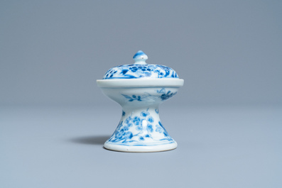 A Chinese blue and white salt with cover, Kangxi