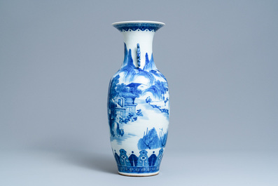 Four Chinese blue, white and celadon-ground vases, 19th C.