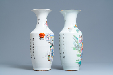 Twee Chinese famille rose en qianjiang cai vazen, 19/20e eeuw