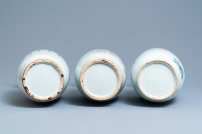 Three Chinese famille rose and qianjiang cai vases, 19/20th C.