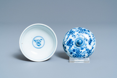 A Chinese blue and white salt with cover, Kangxi