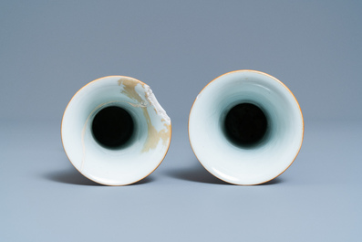 A Chinese famille rose garniture of five vases, Yongzheng