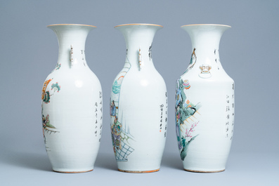 Three Chinese famille rose vases, 19/20th C.