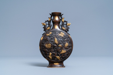 A Chinese gold-splashed bronze 'phoenix' vase, Qianlong mark, 18/19th C.