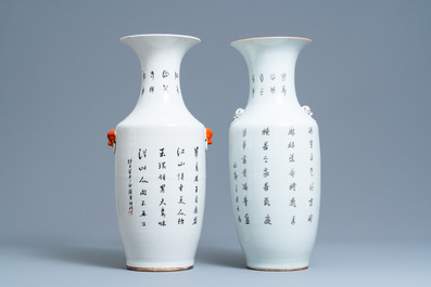 Twee Chinese famille rose en qianjiang cai vazen, 19/20e eeuw