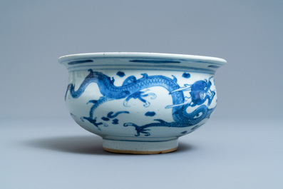 A Chinese blue and white 'dragon' censer, Kangxi