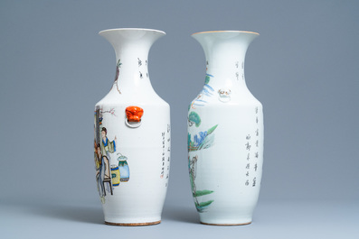 Twee Chinese famille rose en qianjiang cai vazen, 19/20e eeuw