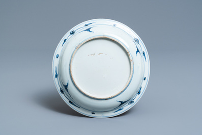 A Chinese blue and white 'ducks' plate, Wanli