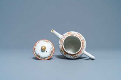 A Chinese famille rose teapot and cover with a crowned monogram, dated 1763, Qianlong