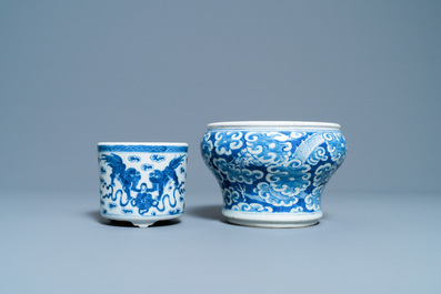 Two Chinese blue and white censers, 19th C.