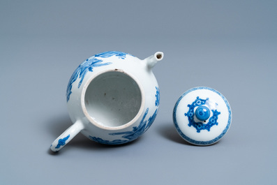 A Chinese blue and white teapot and cover with antiquities, Jiajing mark, Kangxi