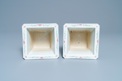 A pair of Chinese famille rose jardini&egrave;res on stands, Qianlong mark, Republic