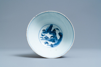A Chinese blue and white 'deer' bowl, Chenghua mark, Ming