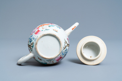 A Chinese famille rose teapot with figures in a garden, Yongzheng