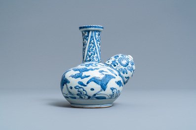 A Chinese blue and white 'cranes' kendi, Wanli