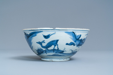 A Chinese blue and white 'deer' bowl, Chenghua mark, Ming