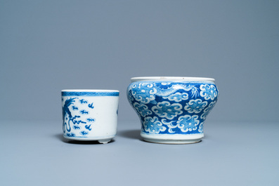 Two Chinese blue and white censers, 19th C.