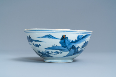 A Chinese blue and white 'deer' bowl, Chenghua mark, Ming
