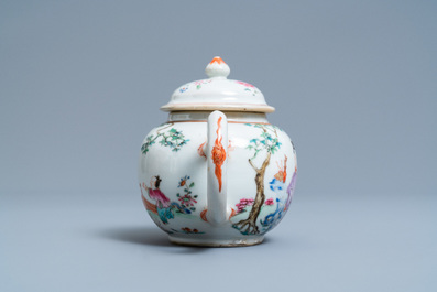 A Chinese famille rose teapot with figures in a garden, Yongzheng