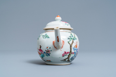 A Chinese famille rose teapot with figures in a garden, Yongzheng