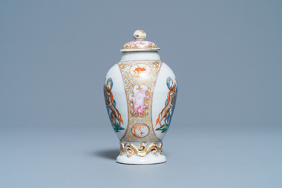 Une bo&icirc;te &agrave; th&eacute; en porcelaine de Chine famille rose aux armes de Van den Cruyce pour le march&eacute; belge, Qianlong
