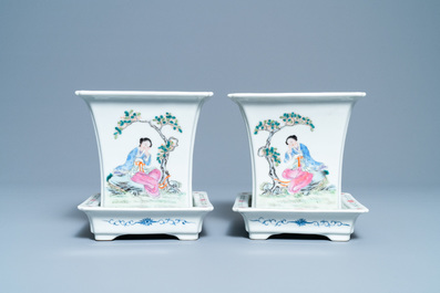 A pair of Chinese famille rose jardini&egrave;res on stands, Qianlong mark, Republic