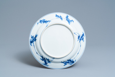 A Chinese blue and white 'musicians' dish, Kangxi