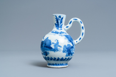 A Chinese blue and white ewer with figures in a landscape, Transitional period