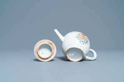 A Chinese famille rose teapot and cover with a crowned monogram, dated 1763, Qianlong