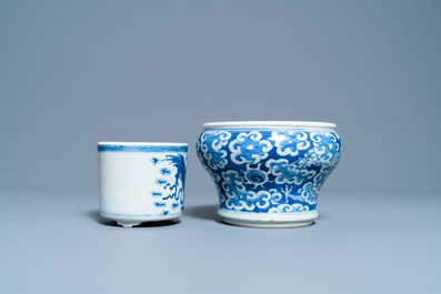 Two Chinese blue and white censers, 19th C.