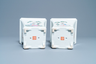 A pair of Chinese famille rose jardini&egrave;res on stands, Qianlong mark, Republic