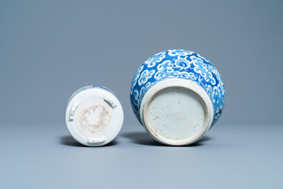 Two Chinese blue and white censers, 19th C.