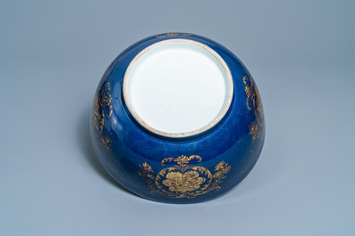 A Chinese gilt-decorated powder blue-ground bowl, Kangxi